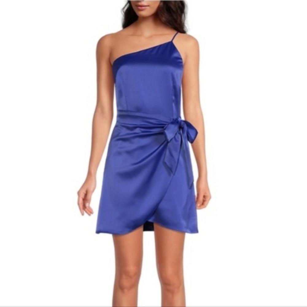 NWT Gianni Bini Mozart Blue One Shoulder Satin Wrap Mini Dress, Size 4
